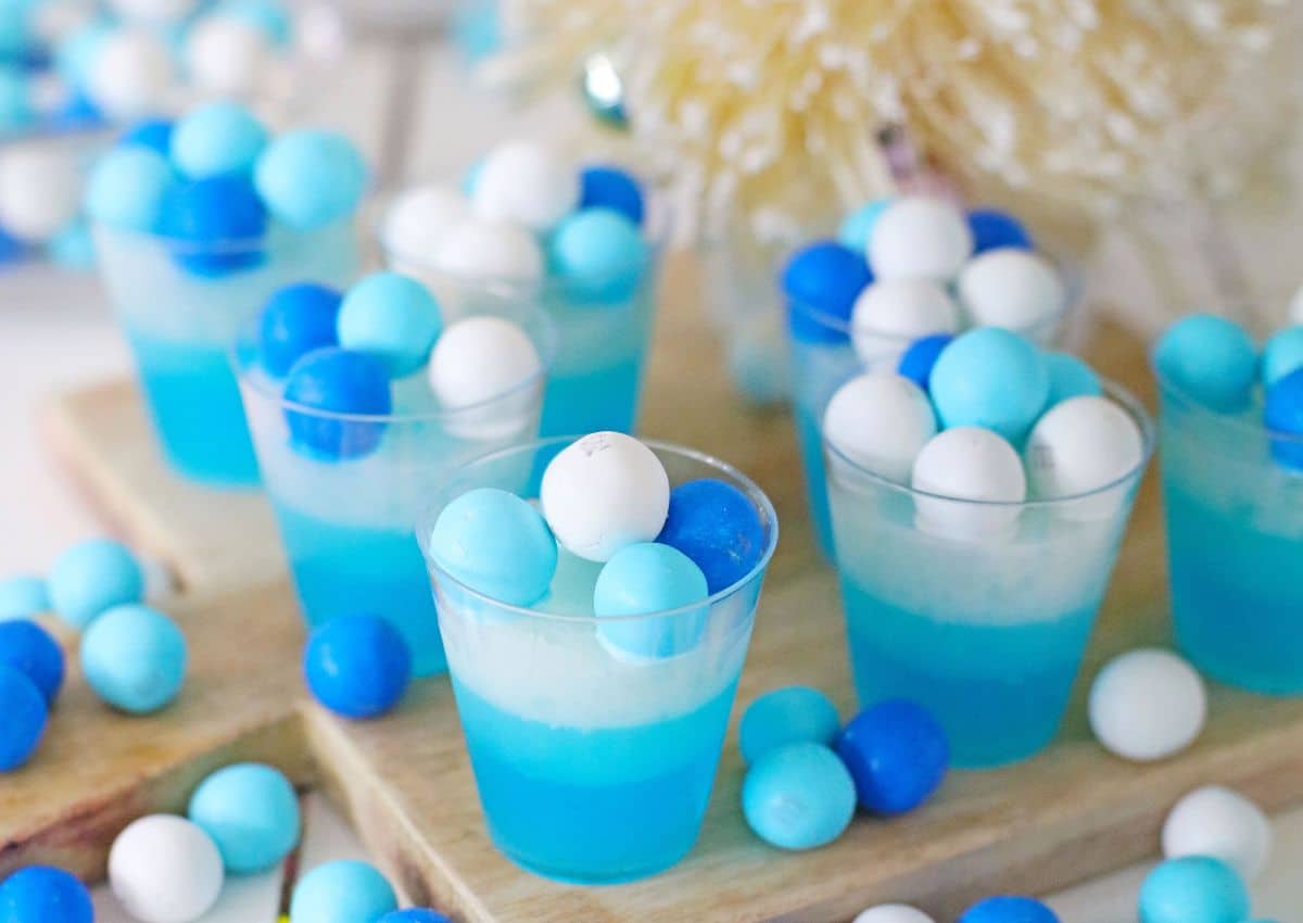 Jello shots on a counter.