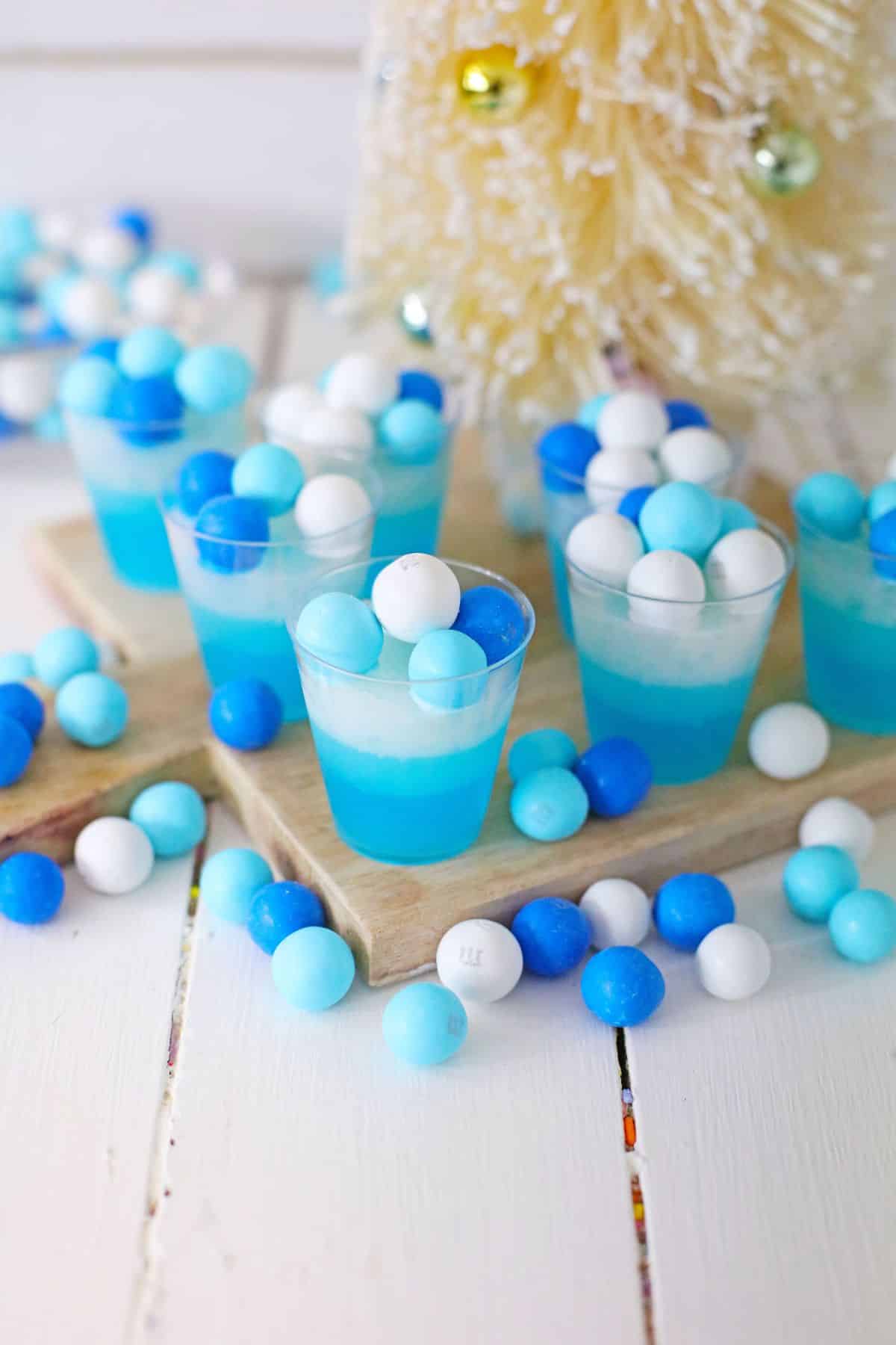 Jello shots on a counter.