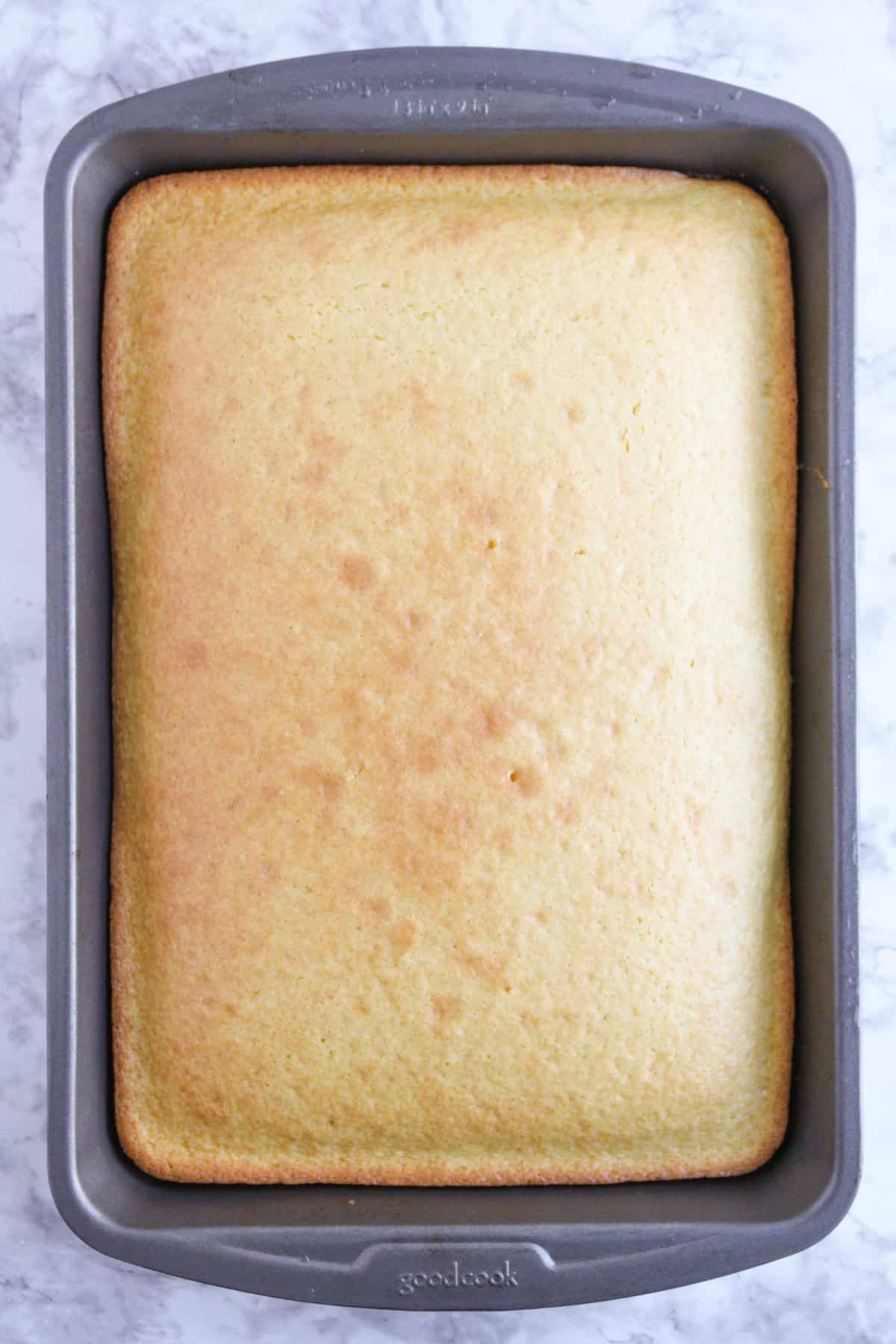 Cake in a baking dish.