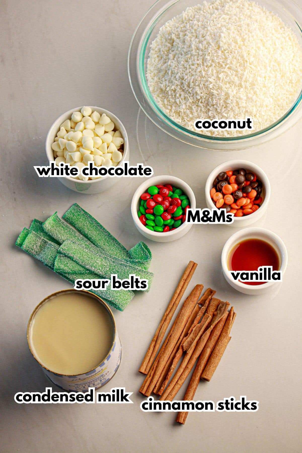 Bowls of ingredients on a counter.