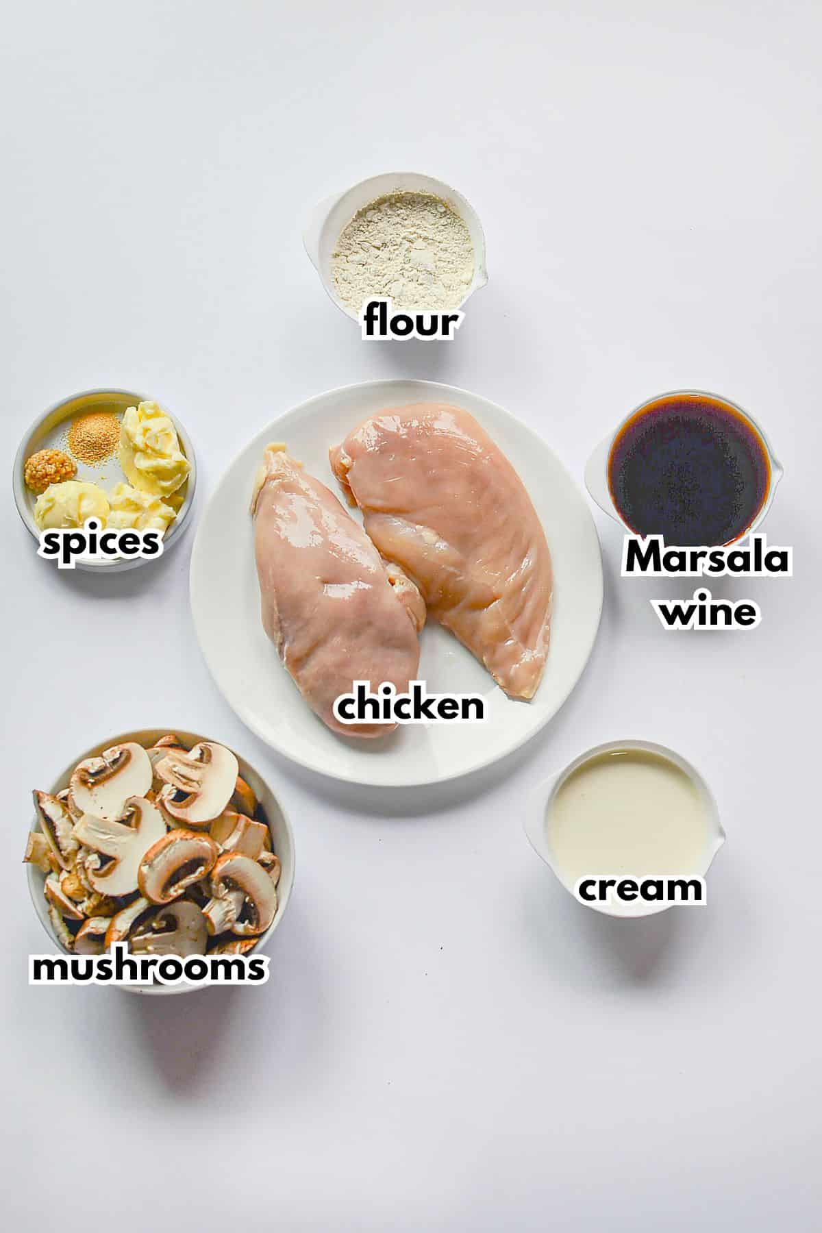 Bowls of ingredients on a counter.