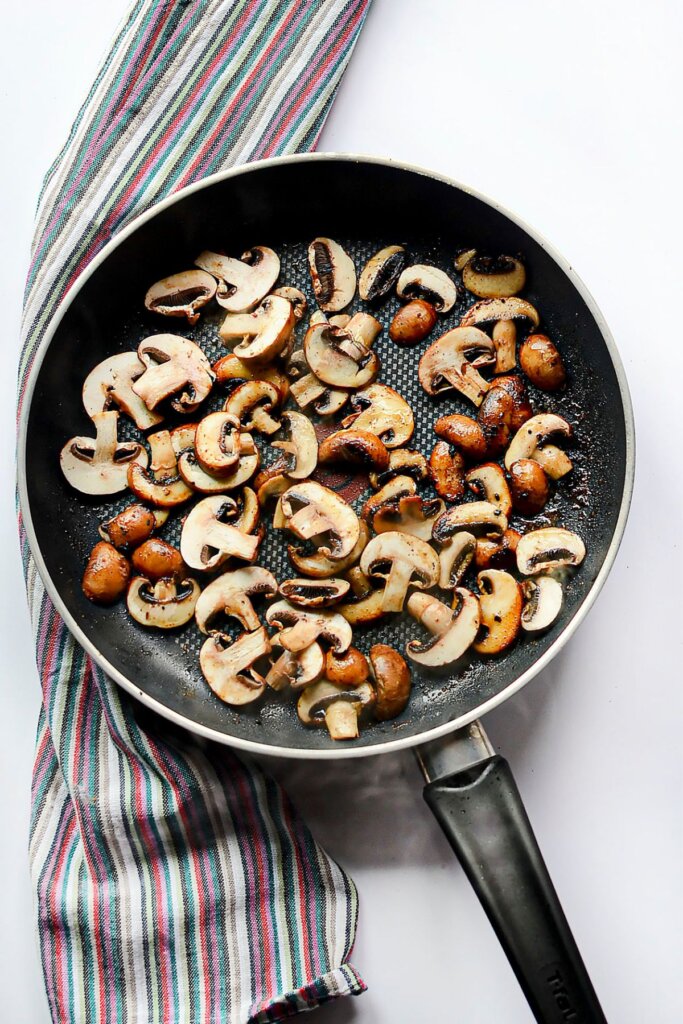 Mushrooms in a skillet.