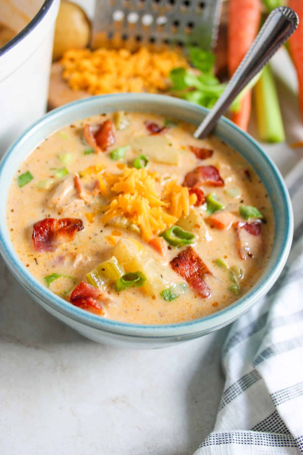 Bowl of creamy chicken potato soup
