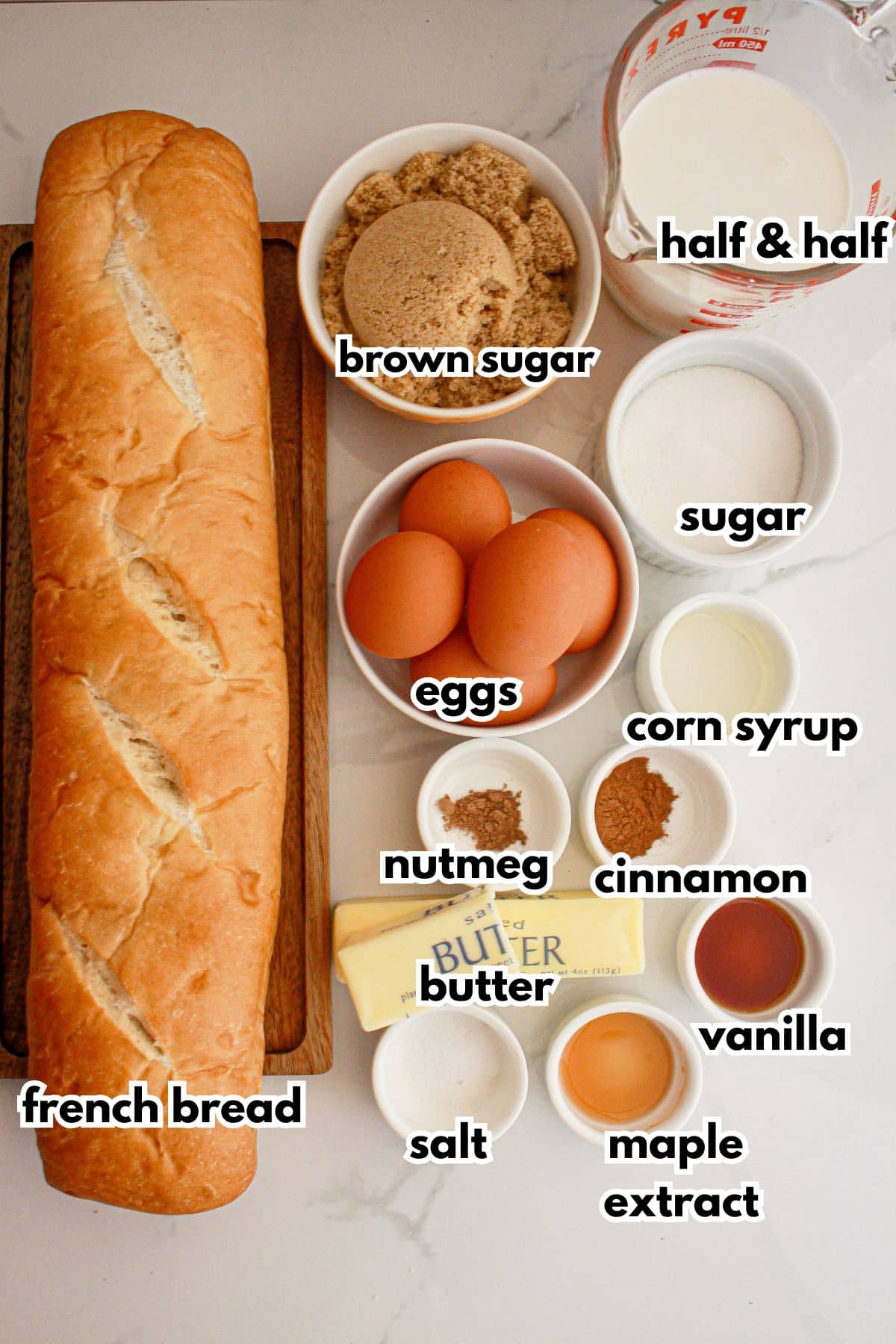 Ingredients on a counter ready to make french toast.