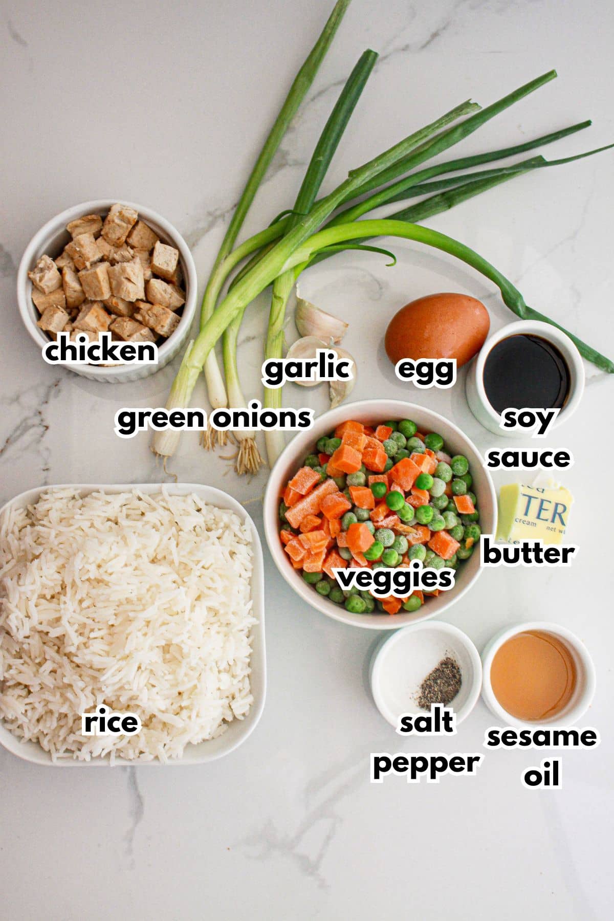 Bowls of ingredients on a table.