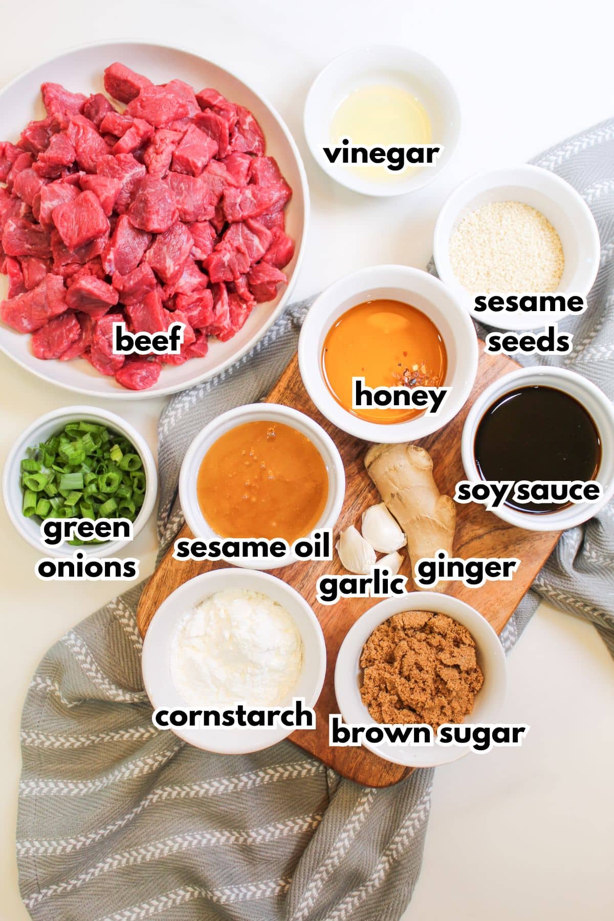 Bowls of ingredients on a counter.