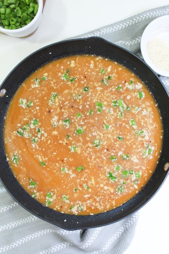 Sauce in a skillet.