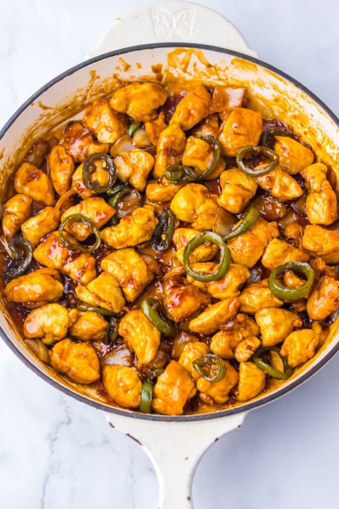 /Skillet full of jalapeno chicken.