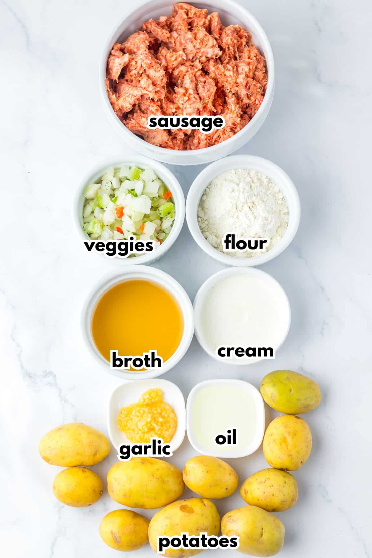 Bowls of ingredients on a counter.