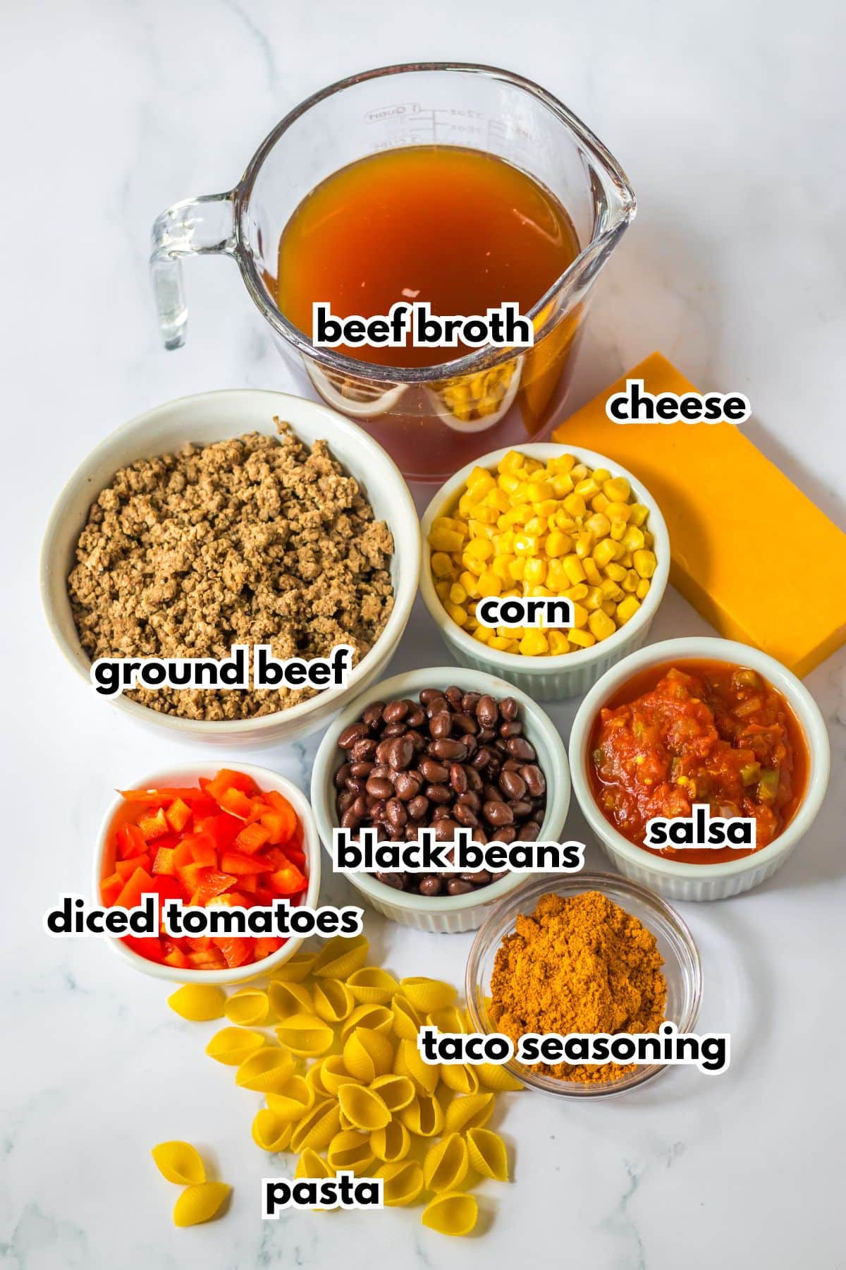 Bowls of ingredients on a counter.