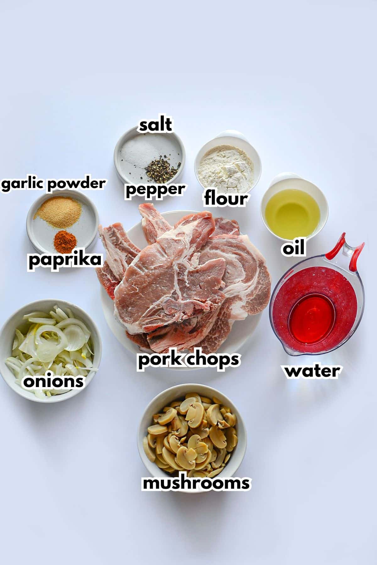 Bowls of ingredients on a counter ready to cook.