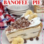 Slice of banoffee on a plate.