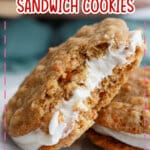 Carrot cake sandwich cookies on a plate.