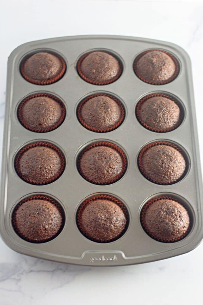 Cupcakes baked in a muffin pan.