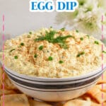 Deviled egg dip in a serving bowl.