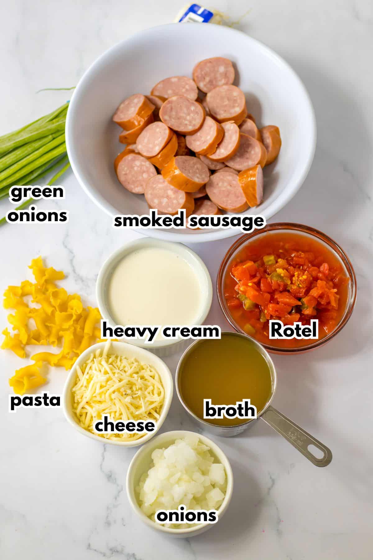 Bowls of ingredients on a counter ready to cook.