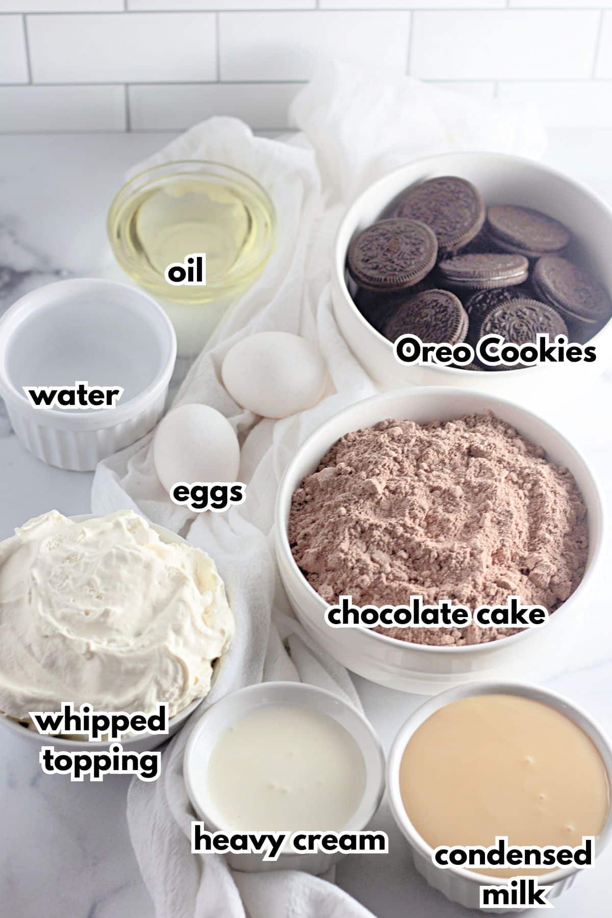 Bowls of ingredients on a counter.