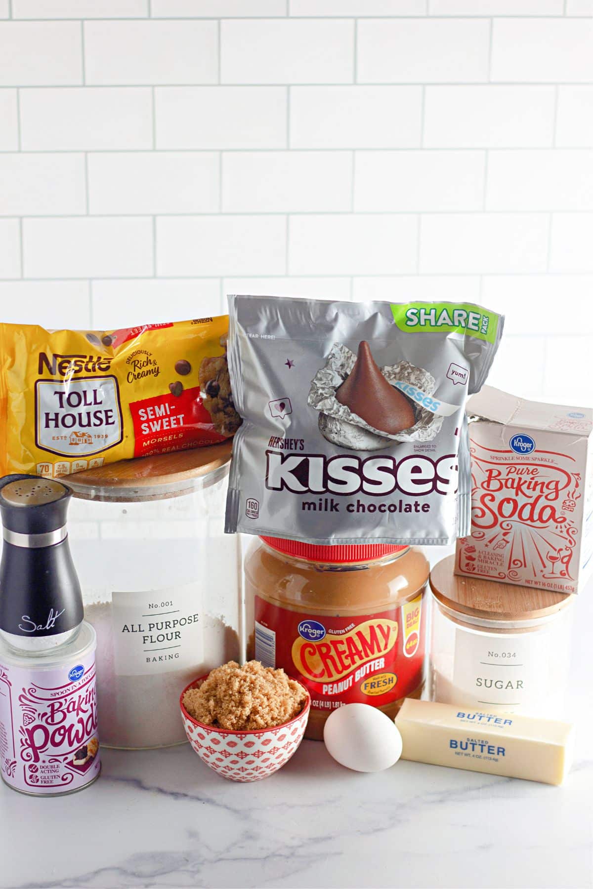 Ingredients to make peanut butter bars on a counter.