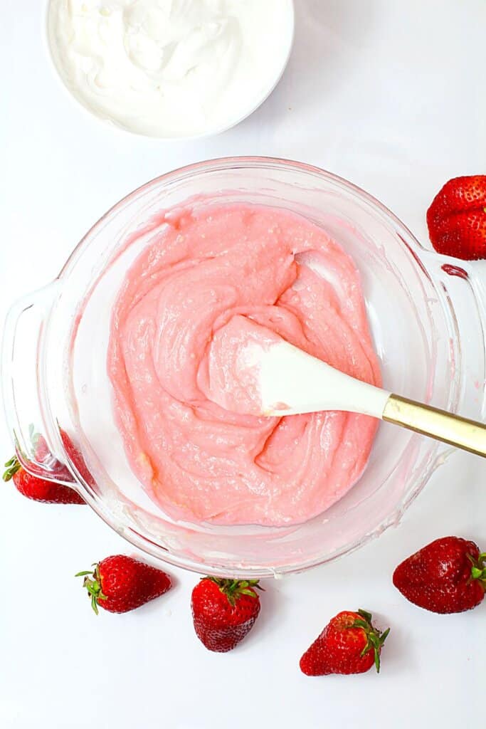 Filling being mixed in a glass bowl.