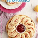 Raspberry lemon cookies on a serving tray.