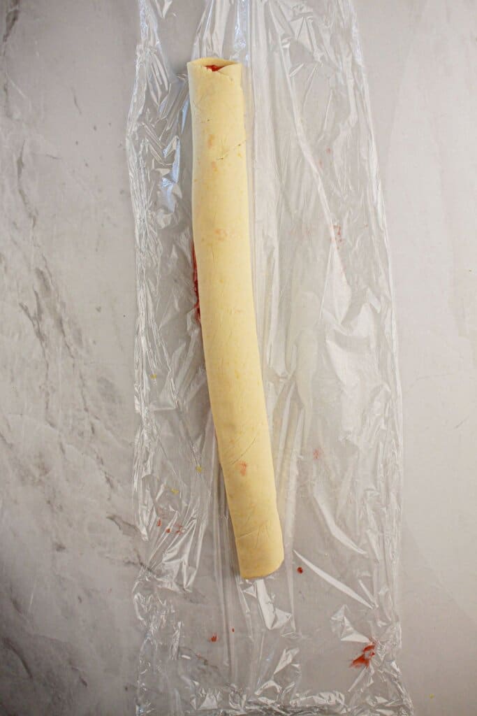 Dough rolled up in a log shape.