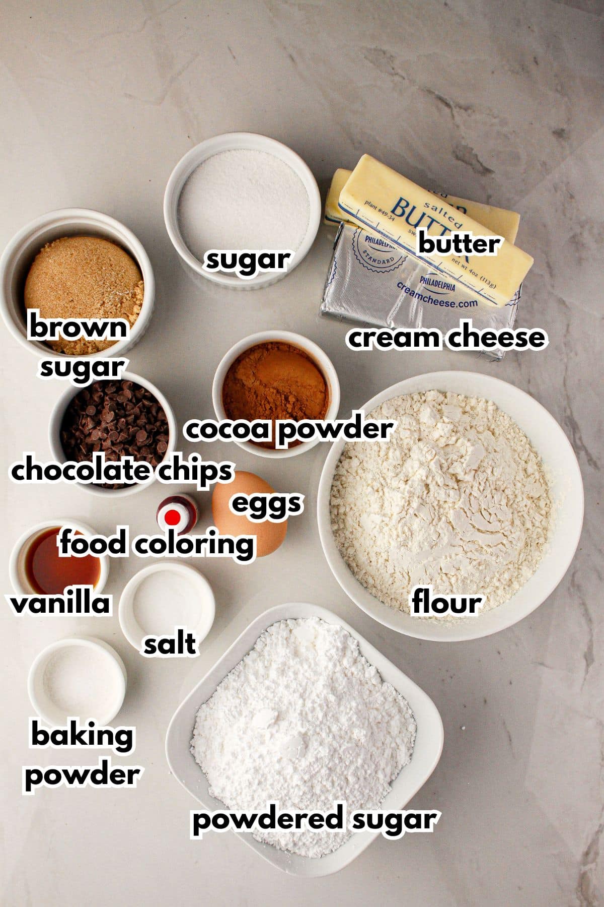 Bowls of ingredients on a counter ready to cook.