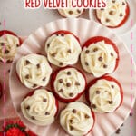 Red vevlet cookies on cookie platter.