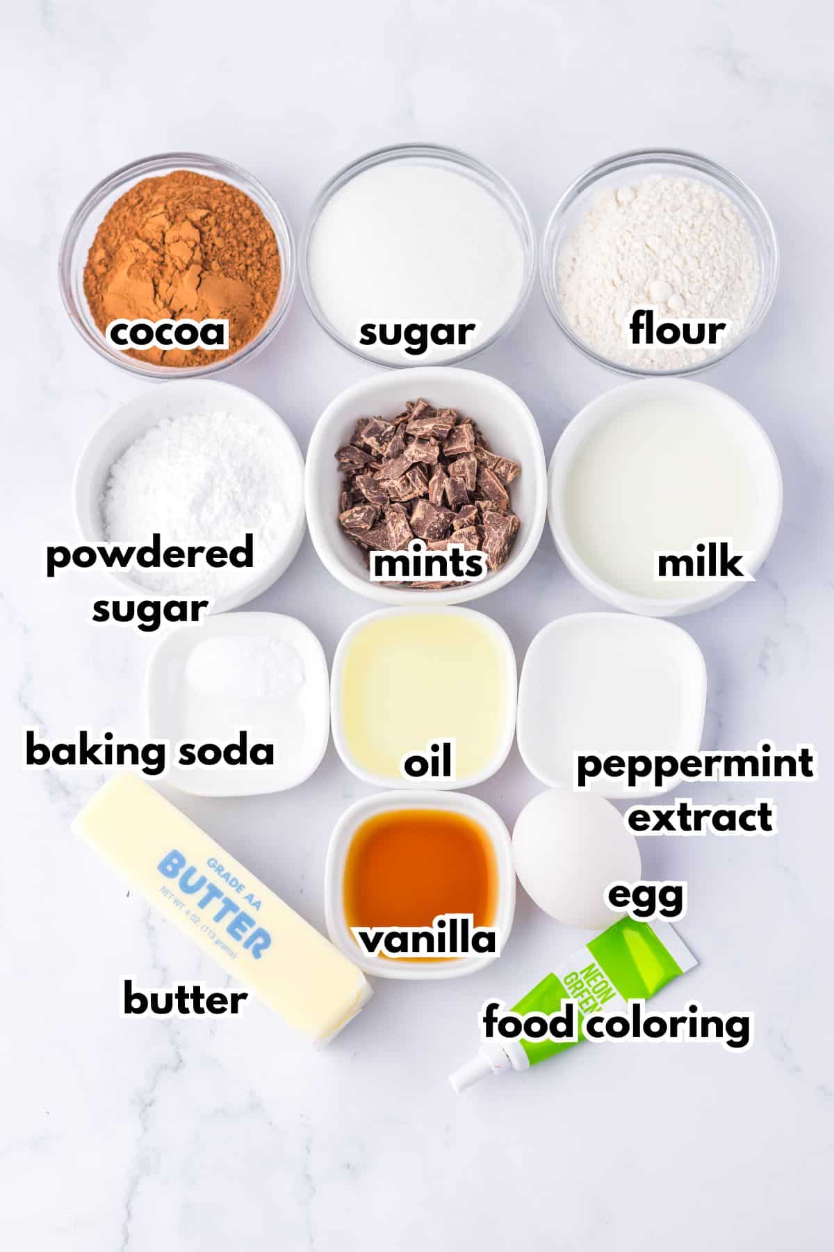 Bowls of ingredients on a counter ready to bake.