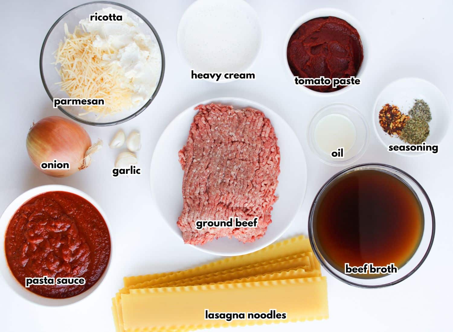 Bowls of ingredients on a counter ready to cook.