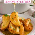 Greek lemon potatoes on a plate.