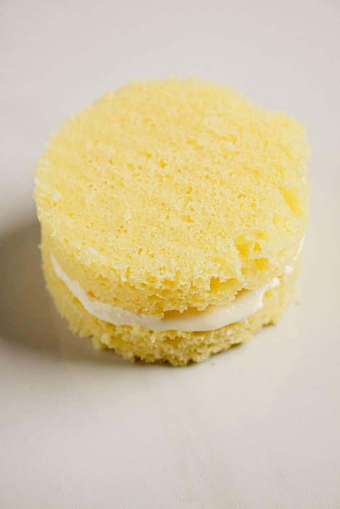Cakes stacked on top of each other will filling in between.