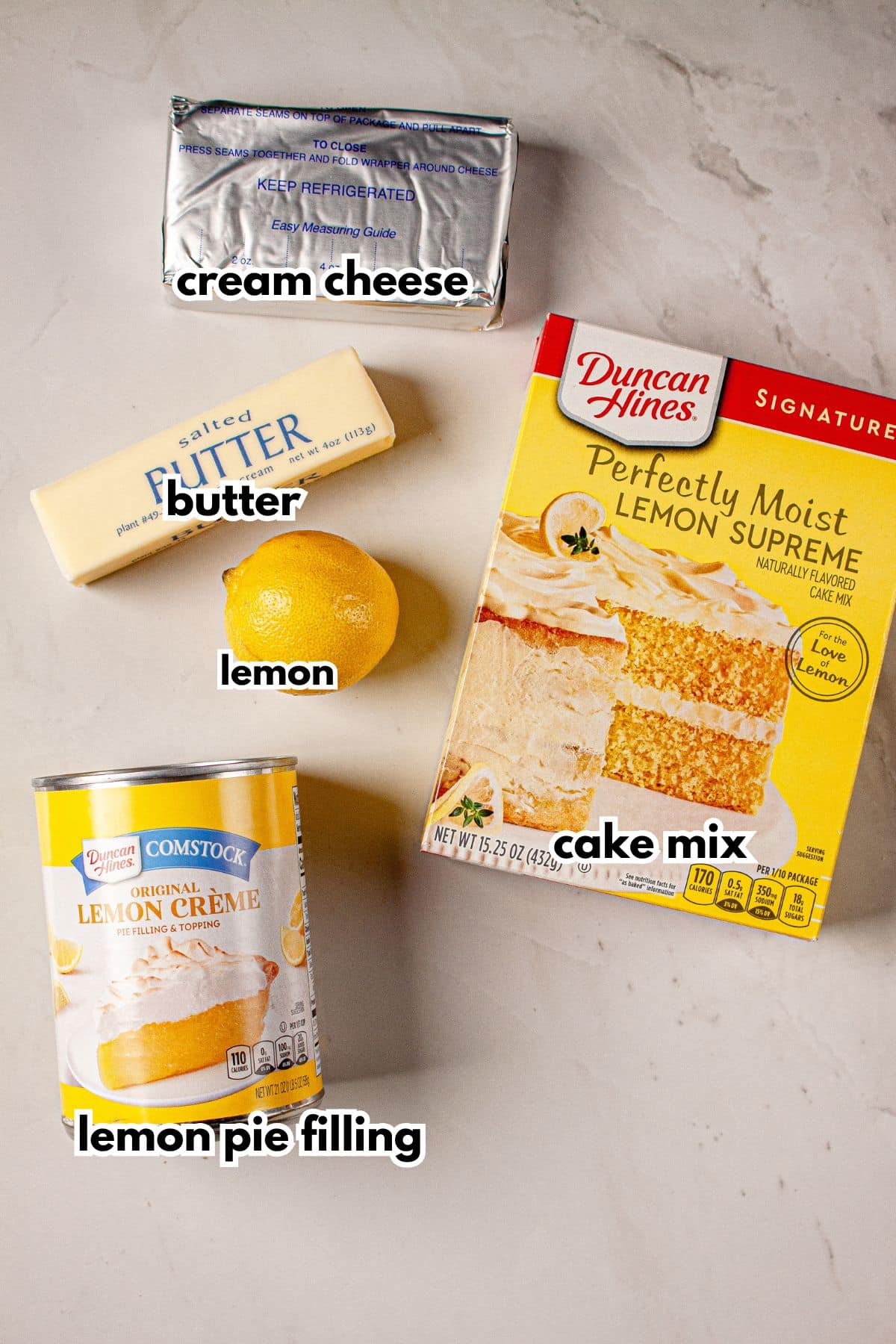 Ingredients on a counter on a ready to bake.