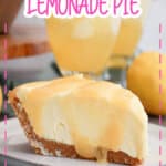 Slice of lemonade cream cheese pie on a plate.