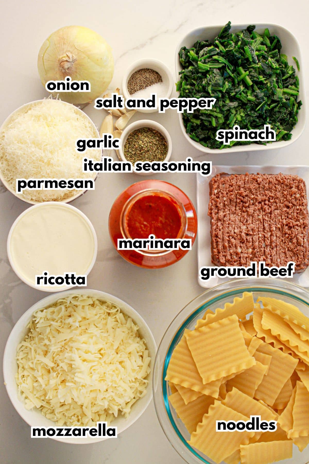 Bowls of ingredients on a counter ready to cook.