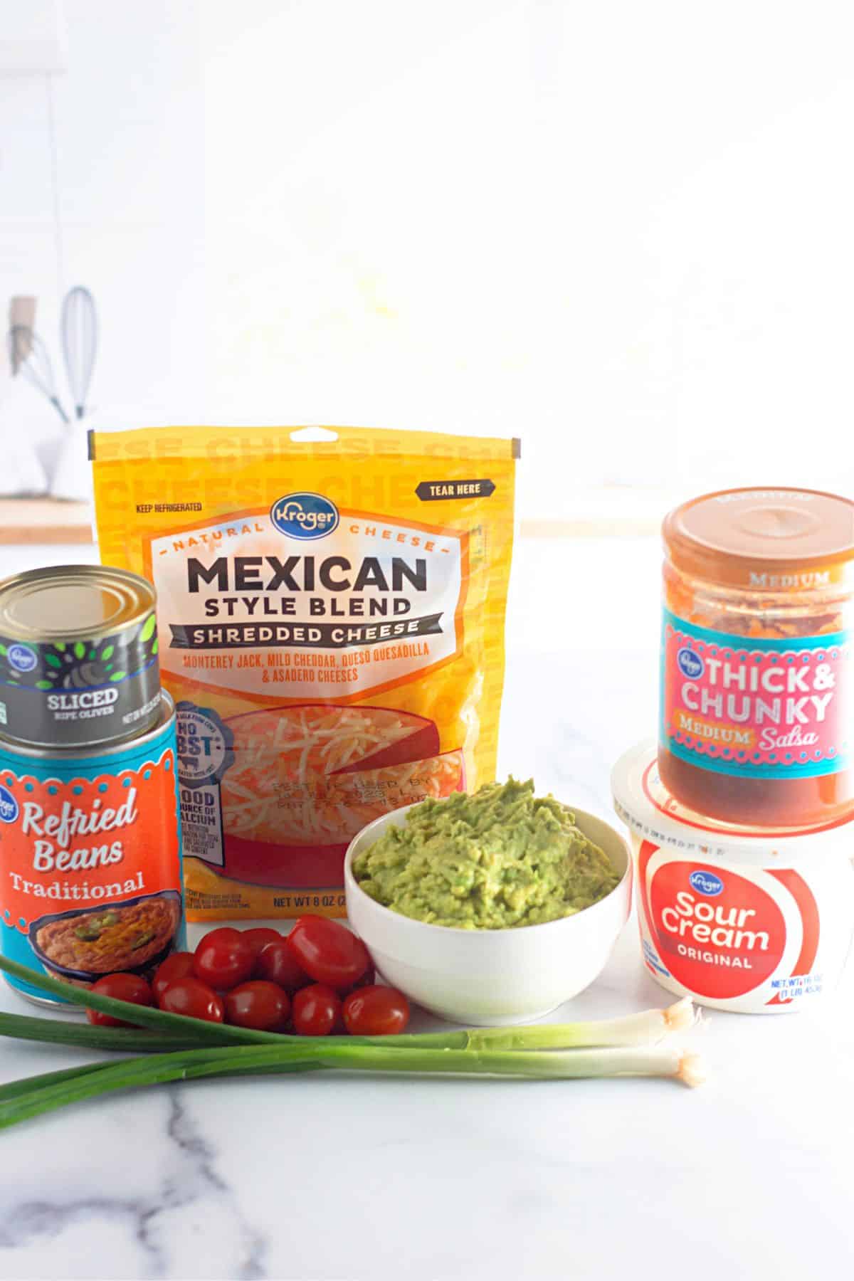 Ingredients in their packages on a counter.