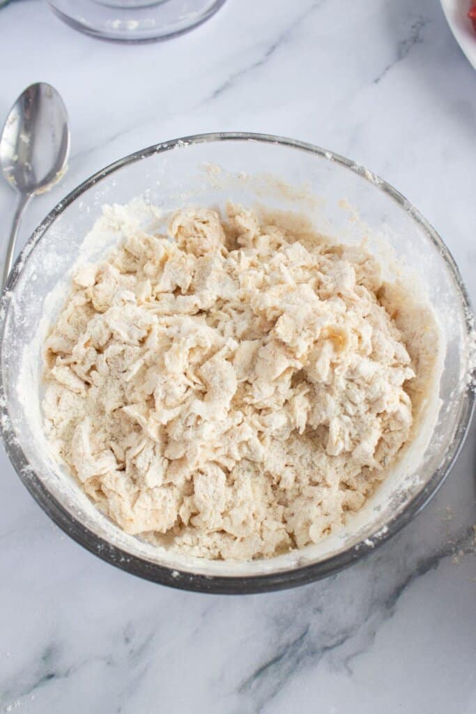 Buttermilk and flour mixture in a glass bowl.