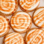 Copycat Crumbl Cheesecake Cookies Cheesecake cookies on a white serving platter.