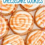 Cheesecake cookies on a white serving platter.
