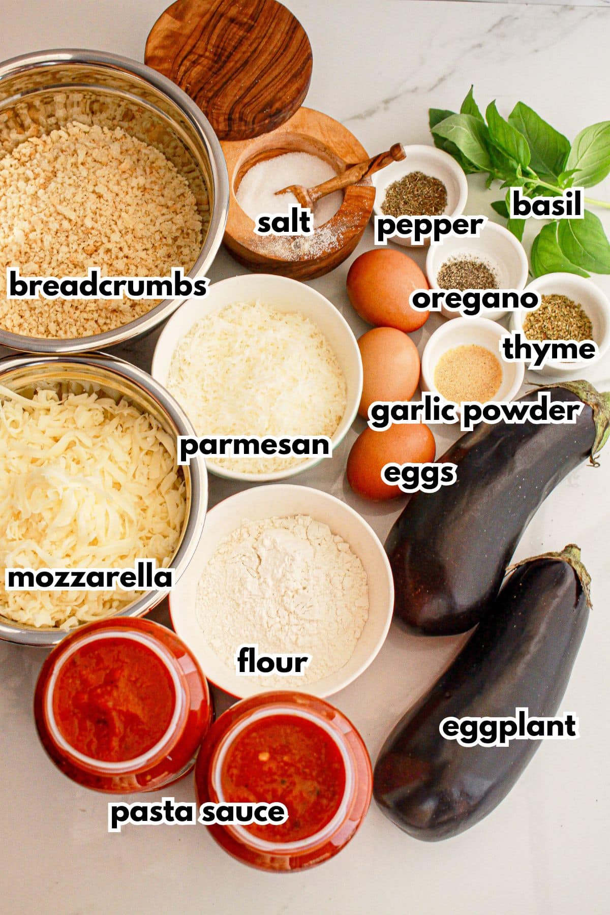Ingredients in bowls on a counter.