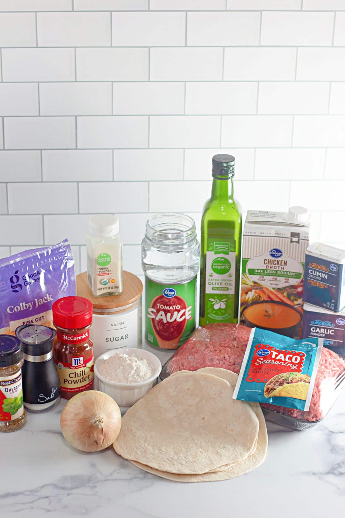 Ingredients in their packages on a counter.