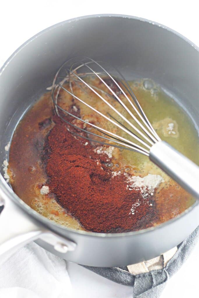 Seasonings, and melted butter in a saucepan.