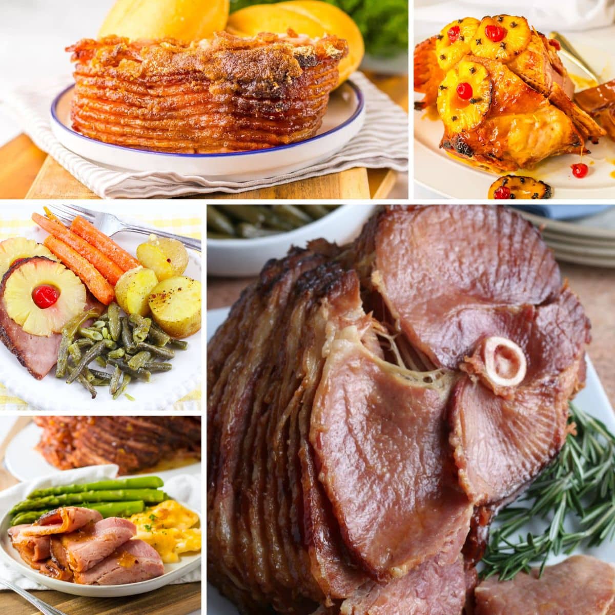 Collage of 6 ham recipes.