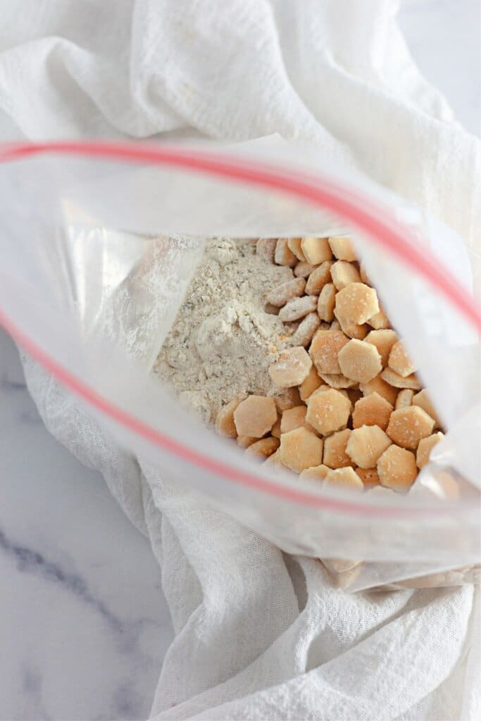 Crackers and seasonings in a ziplock bag.