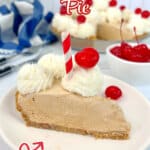 Slice of root beer pie on a plate.