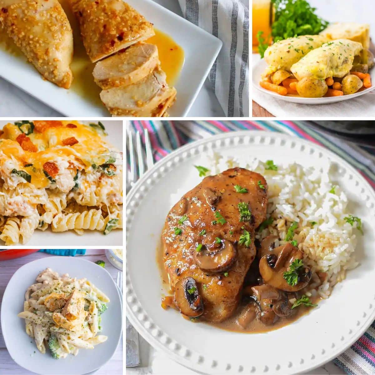 Square collage of chicken recipes.