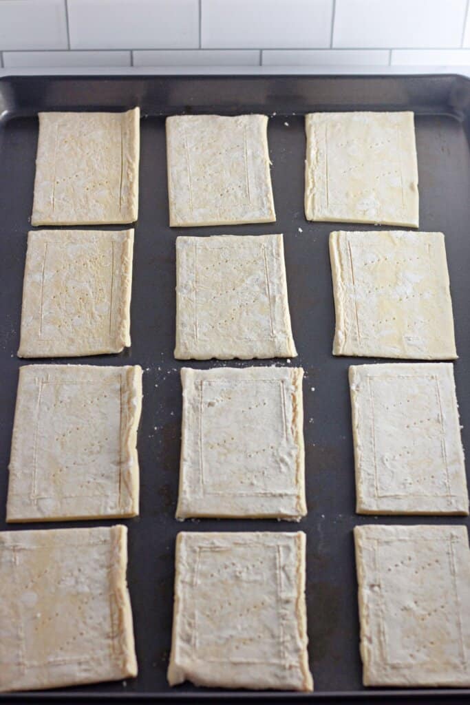 Puff pastry on a baking sheet.
