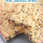 Cookie bar in a baking dish.