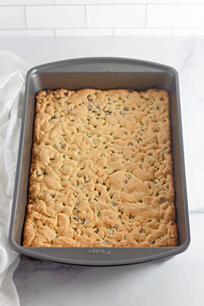 Baked desserts in a metal baking dish.