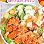 White bowl filled with hot honey chicken salad.