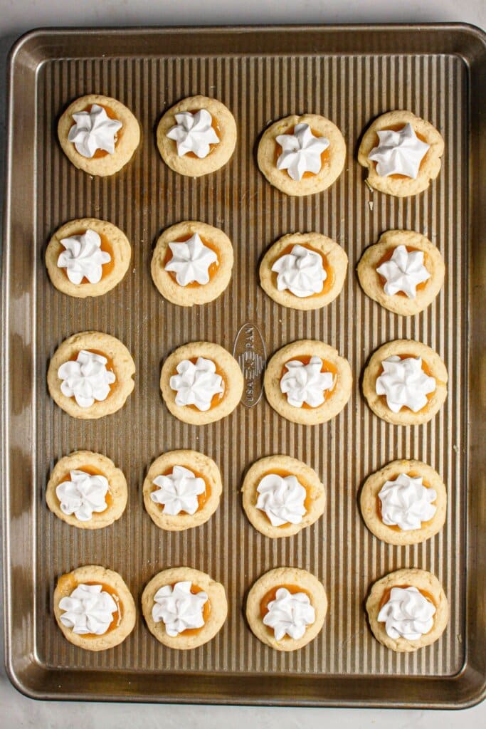 Cookies on a baking sheet ready for the oven.